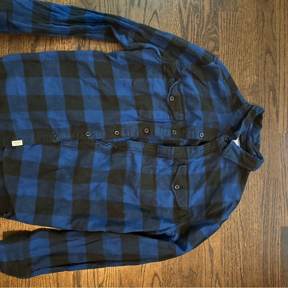 American Eagle Outfitters Blue and Black Casual Button Down Shirt